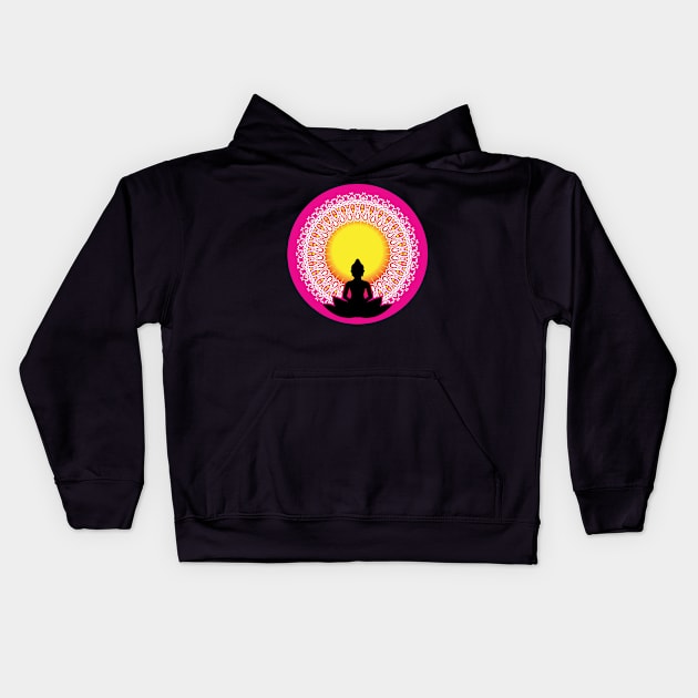 Peaceful Meditating Buddha Silhouette - The Enlightened Soul Mandala Print Design GC-092-15 Kids Hoodie by GraphicCharms